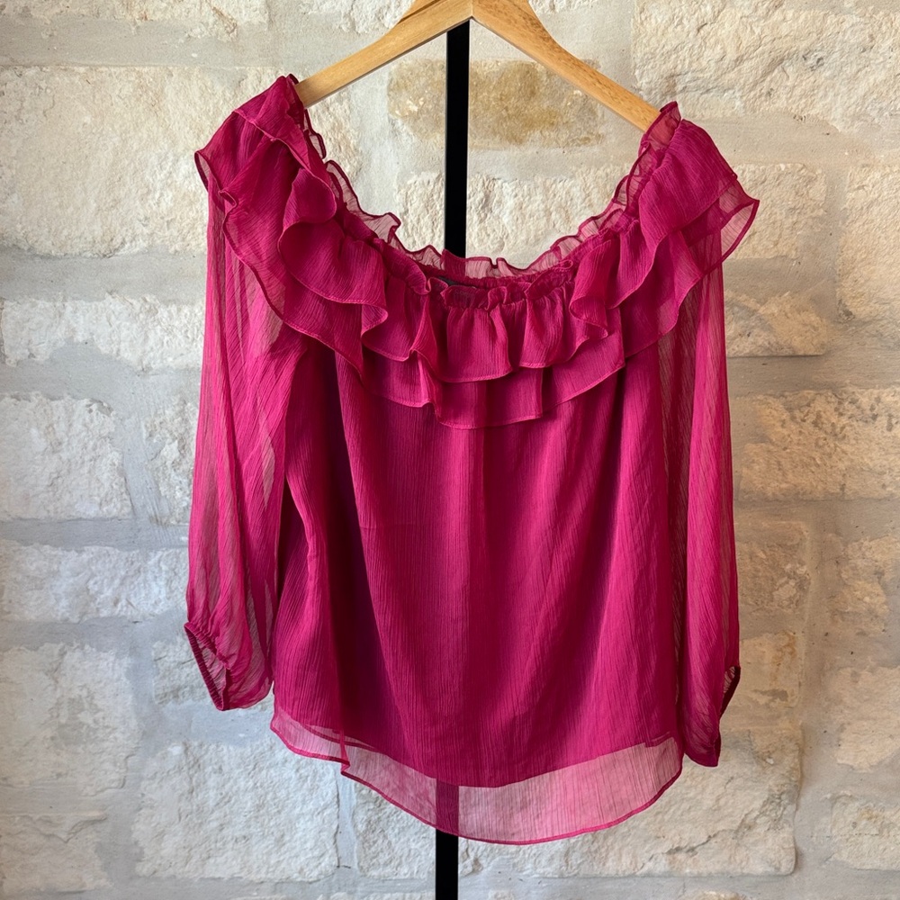 Chic Fuchsia Ruffled Blouse - Picture 1 of 4